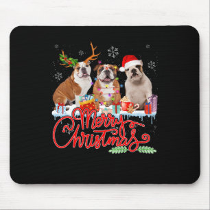 Tapis De Souris Joyeux Noël Bulldog Lover Père Noël Reindeer Light