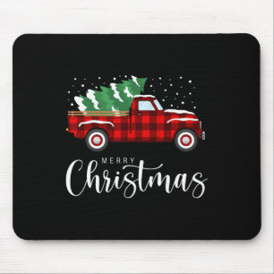 Tapis De Souris Joyeux Noël Camion Rouge Plaid Buffalo Noël Rétro