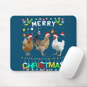 Tapis De Souris Joyeux Noël Chicken Chemise Santa Hat Lumières Xma