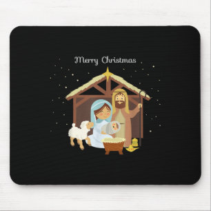 Tapis De Souris Joyeux Noël & Crèche Scène de la Nativité Foi chré