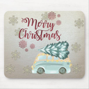 Tapis De Souris Joyeux Noël,Flocons de neige,Sapin de Noël Camion