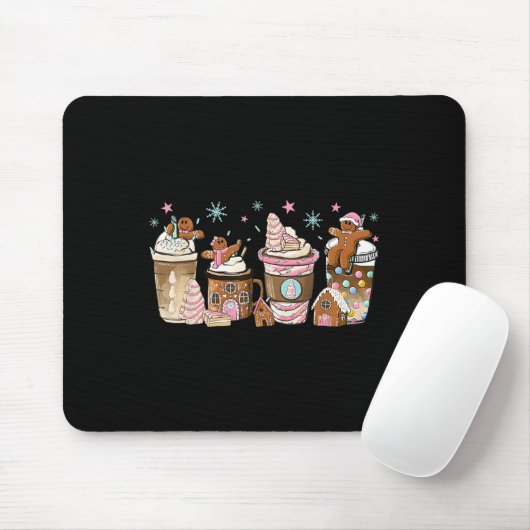 Tapis De Souris Joyeux Noël Gingerbread Cookie Café Cups Lat (Avec souris)