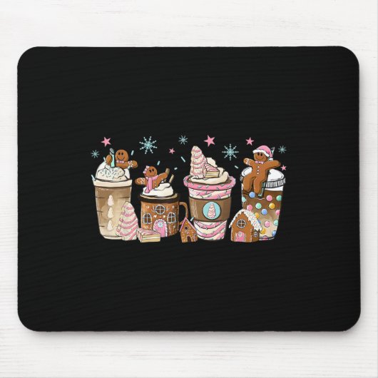 Tapis De Souris Joyeux Noël Gingerbread Cookie Café Cups Lat (Devant)
