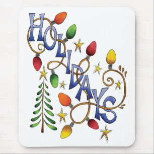 Tapis De Souris Joyeux Noël, Lumières et Étoiles avec Texte de Fêt