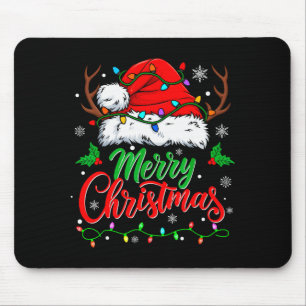 Tapis De Souris Joyeux Noël Lumières Rouge Chapeau de Père Noël Xm
