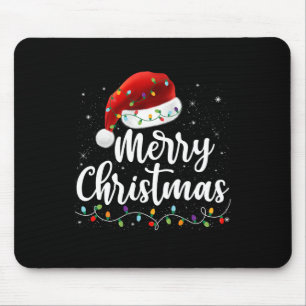 Tapis De Souris Joyeux Noël Lumières Rouge Noël Chapeau Noël Famil