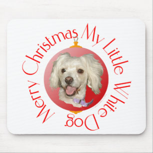 Tapis De Souris Joyeux Noël Petit Chien Blanc Caniche / Bichon