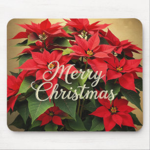 Tapis De Souris Joyeux Noël Poinsettias Rouges