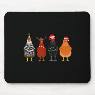 Tapis De Souris Joyeux Noël Poulet Feux de Noël Santa Hat