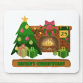 Tapis De Souris Joyeux Noël près de la cheminée bonfire xmas arbre (Devant)