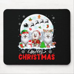 Tapis De Souris Joyeux Noël Trois Père Noël Elf Reindeer Samoyeds