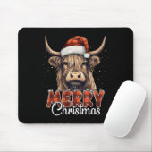 Tapis De Souris Joyeux Noël Vache Highland Ouest Santa Hat Xma (Avec souris)