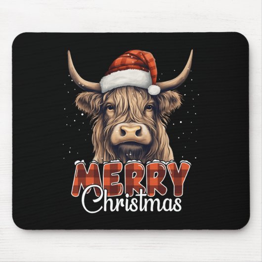 Tapis De Souris Joyeux Noël Vache Highland Ouest Santa Hat Xma (Devant)