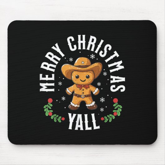 Tapis De Souris Joyeux Noël Yall Gingerbread Cowboy Western (Devant)