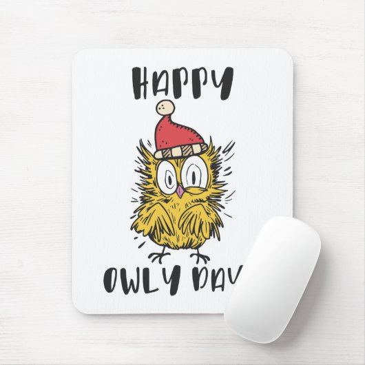 Tapis De Souris Joyeux Owly Days Funny Père Noël Owl (Avec souris)