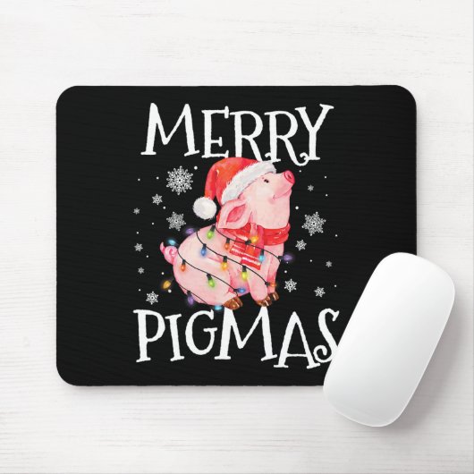 Tapis De Souris Joyeux Pigmas Drôle Cochon Feux Noël Lumières Arbr (Avec souris)