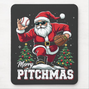 Tapis De Souris Joyeux Pitchmas Noël Amateur de baseball Père Noël