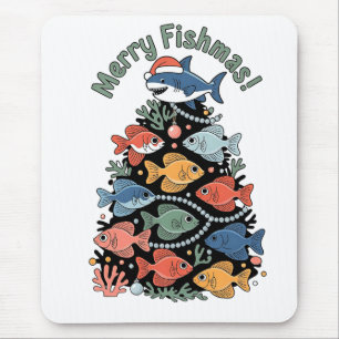 Tapis De Souris Joyeux Poissons de Noël Poisson Drôle Pêche