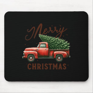Tapis De Souris Joyeux sapin de Noël sur le camion rouge Wagon Vin