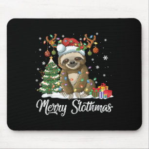 Tapis De Souris Joyeux Sloth Noël Drôle de Paresseux Lumières de l