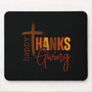 Tapis De Souris Joyeux Thanksgiving Croix Chrétienne Dinde Citroui