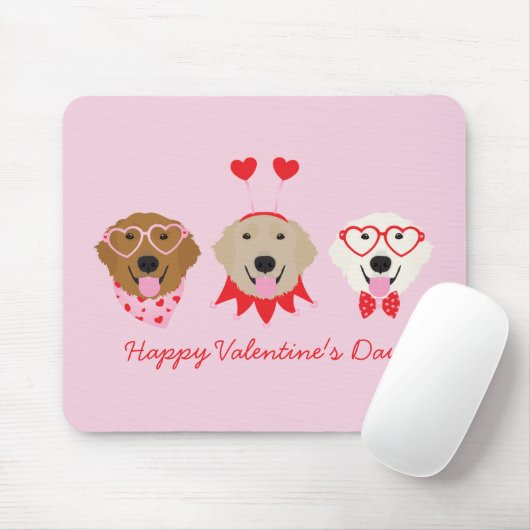 Tapis De Souris Joyeux Valentines Day Golden Retriever Dogs (Avec souris)