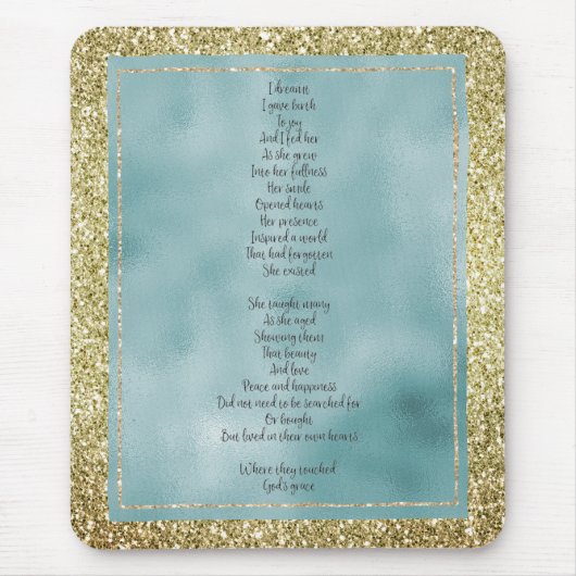 Tapis De Souris Joy's Birth Poem Mint Gold Parties scintillant (Devant)