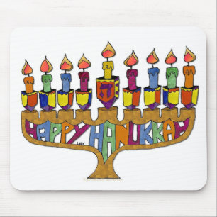 Tapis De Souris Judaica Happy Hanukkah Dreidel Menorah