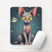 Tapis De Souris Judging Sphynx Cat UFO Space Cartoon Art (Avec souris)