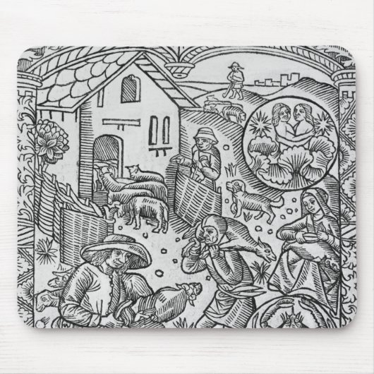 Tapis De Souris Juin, tonte des moutons, Gémeaux (Devant)