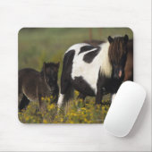 Tapis De Souris Jument et poulain miniatures en fleurs (Avec souris)