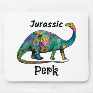 Tapis De Souris Jurassic Perk Dinosaure Coloré Blanc