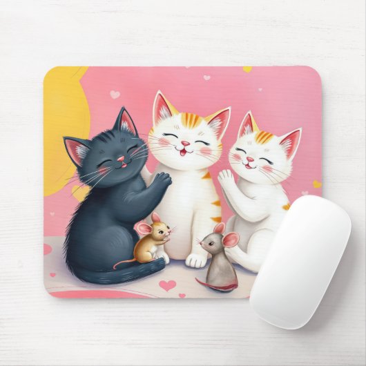Tapis De Souris Kawaii Art Chats et souris (Avec souris)