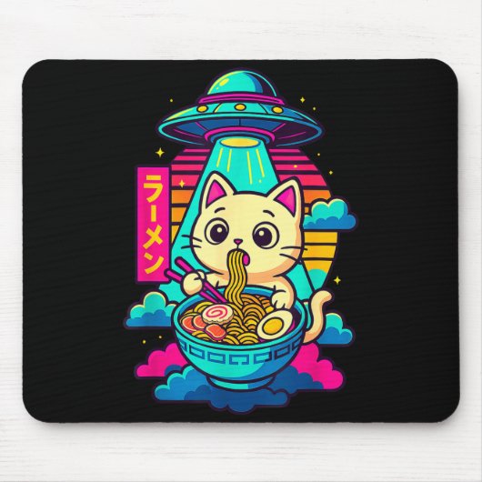 Tapis De Souris Kawaii Cat Alien Ufo Ramen Graphic Tee Funny Japan (Devant)