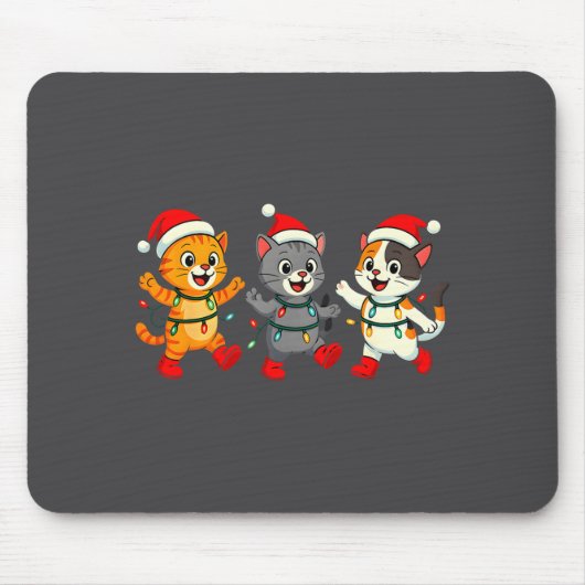 Tapis De Souris Kawaii Cats Santa Hat Dancing Lights Christmas Dan (Devant)