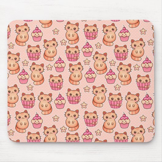 Tapis De Souris Kawaii Cute Cats and Cupcakes Motif rose (Devant)