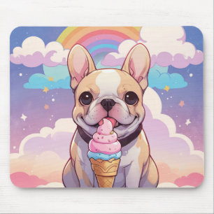 Tapis De Souris Kawaii French Bulldog Crème glacée Arc-en-ciel