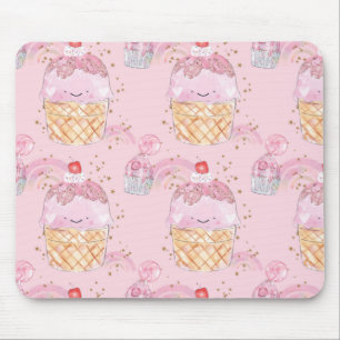 Tapis De Souris Kawaii Gâteaux mignons aux cerises - Pastel Purple