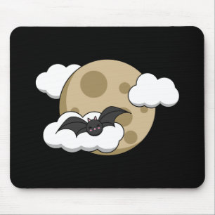 Tapis De Souris Kawaii Happy Bat Voler sur la Pleine lune