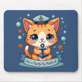 Tapis De Souris Kawaii Nautical Cat Ancre Pun (Devant)