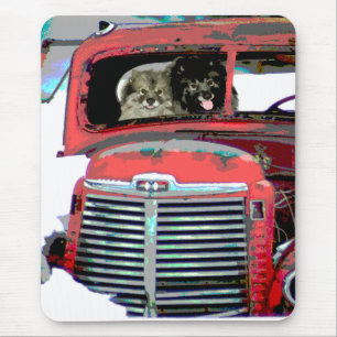 Tapis De Souris Keeshond Noël Vieux Camion Peinture Chien Art