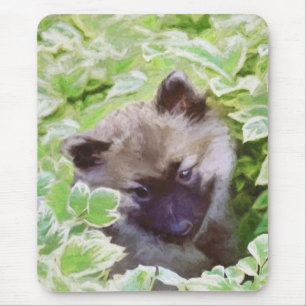 Tapis De Souris Keeshond Puppy in the Garden Peinture Art original