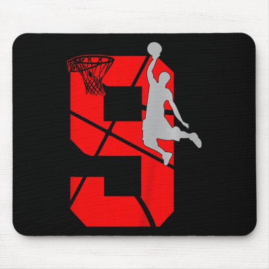 Tapis De Souris Kids 9 Year Old 9th Basketball Birthday PartyTheme (Devant)