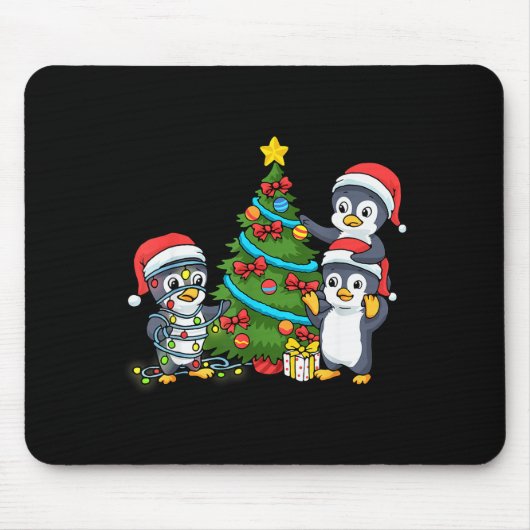 Tapis De Souris Kids Christmas Penguin Christmas Tree Lights Baubl (Devant)