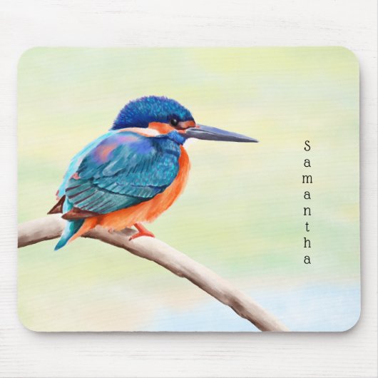 Tapis De Souris Kingfisher Aquarelle Bleu Orange Oiseau (Devant)