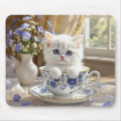 Tapis De Souris Kitten blanc dans une Tea up (Devant)