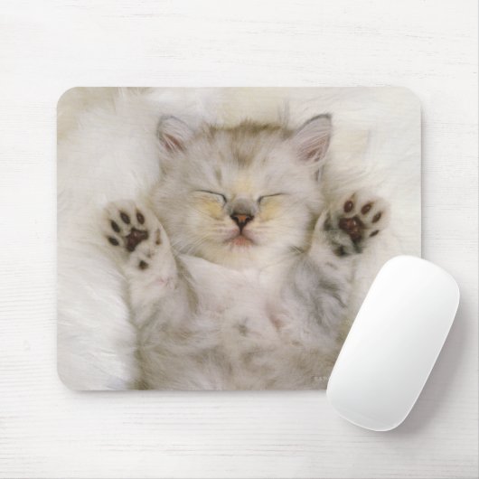Tapis De Souris Kitten dormant sur un tapis blanc, haut (Avec souris)