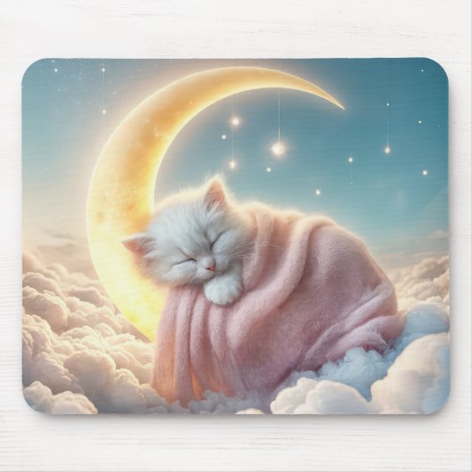 Tapis De Souris Kitten dormant sur une lune de croissant (Devant)