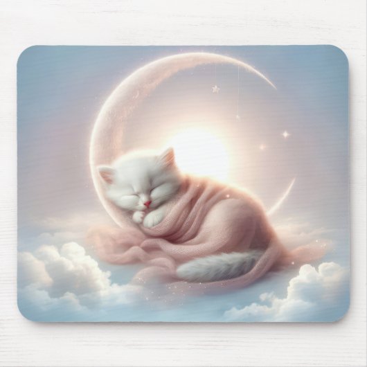 Tapis De Souris Kitten dormant sur une lune de croissant (Devant)