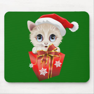 Tapis De Souris Kitten Noël Père Noël avec cadeau